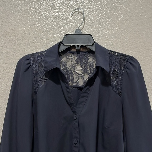 THE LIMITED BLOUSE LACE WOMENS POLY SIZE Medium NAVY BLUE Business Casual - Picture 6 of 10